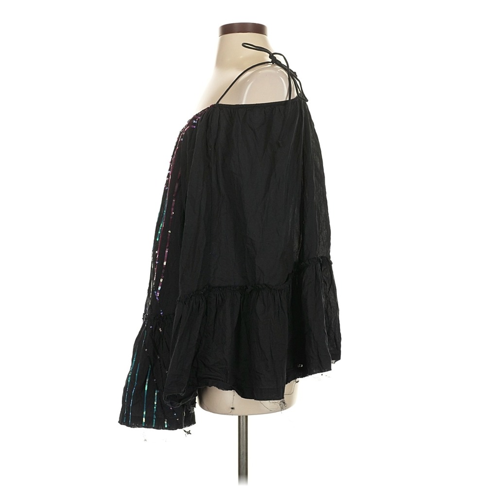 Intimately Free People Black Sequin Ruffle Babydoll Tunic Top Tie Strap Boho - Picture 4 of 6